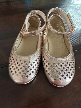 Janie and Jack Metallic Rose Gold Mary Jane Ankle Strap Flats